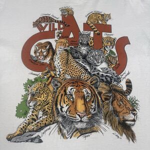 VTG 90s Wild Cats T Shirt Mens L White Wildlife Animal Graphic Single Stitch USA